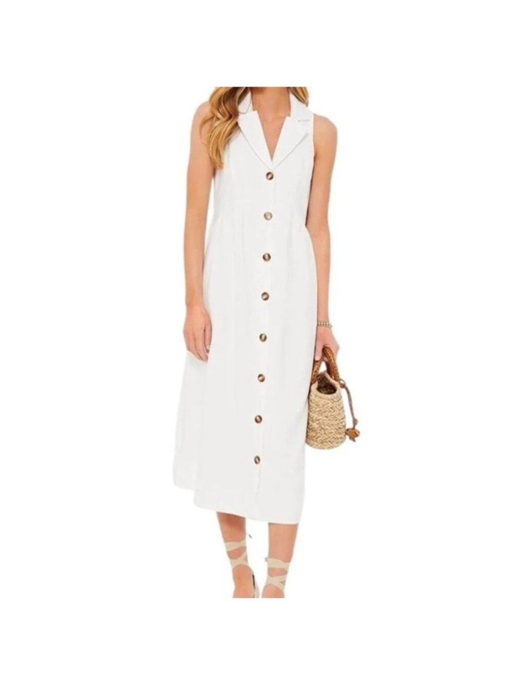 Pomander Place by Tuckernuck White Jules Midi Dress sz L Button Down Sleeveless